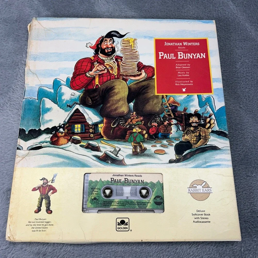 Vintage 1990 Paul Bunyan Rabbit Ears Book and Cassette Jonathan Winters Golden